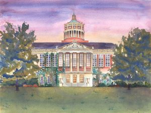 University of Rochester Rush Rhees Library, IntreXDesign, painting of U of R, architectural image Rush Rhees,