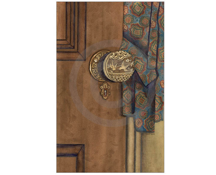 12 x 19 Vintage Door with Paisley Robe Print