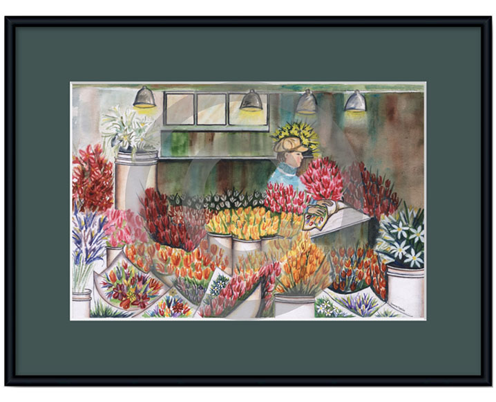 12" x 16" San Francisco's Flower Shop With Green Matt Framed