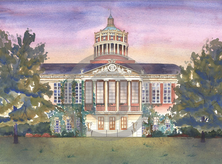 12" x 18" University of Rochester Rush Rhees Library Watercolor Print