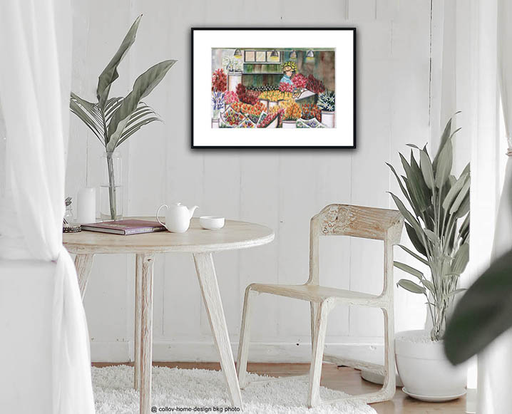 16 x 22 Kitchen setting with Flower Shop Painting on wall
