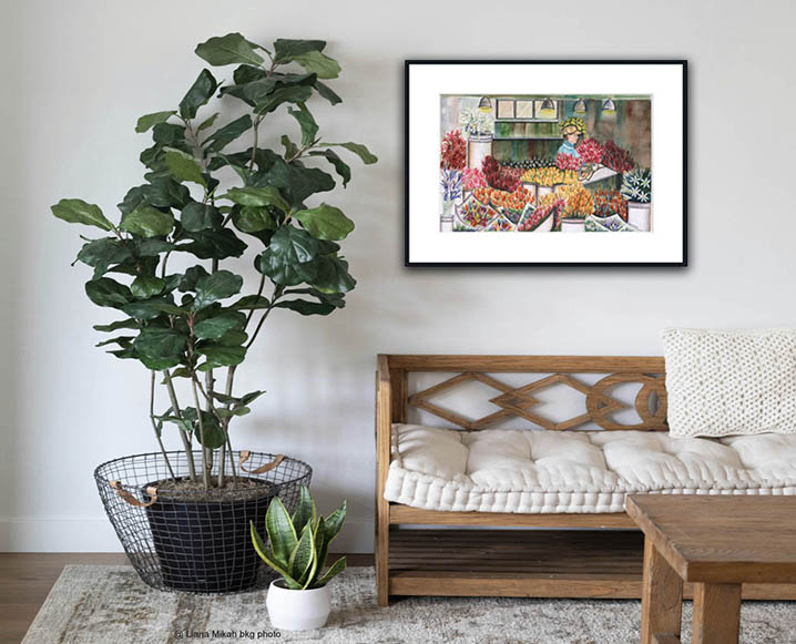 16 x 22 Flower Shop painting on wall in Living Room
