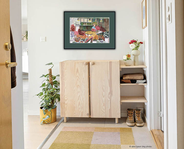 16 x 22 flower shop foot entrance with green mat framed