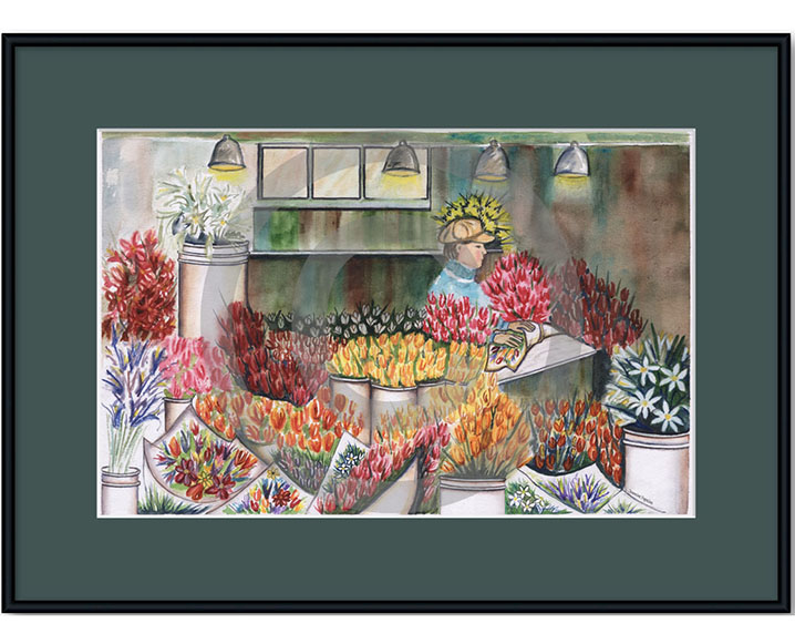 16" x 22" San Francisco's Flower Shop with Green Matt Framed