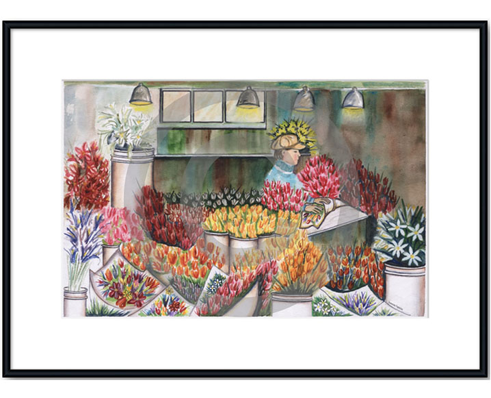 16" x 22" San Francisco's Flower Shop with White Matt Framed