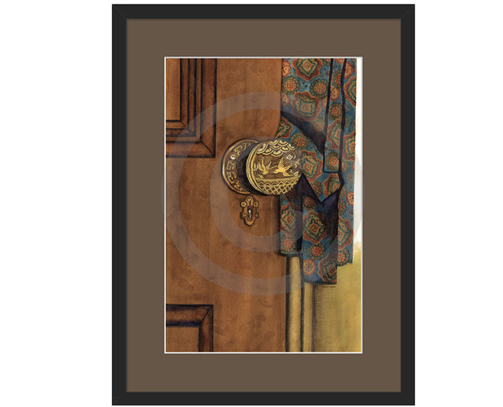 17 x 23 Vintage Door with Paisley Robe With White Matt Framed