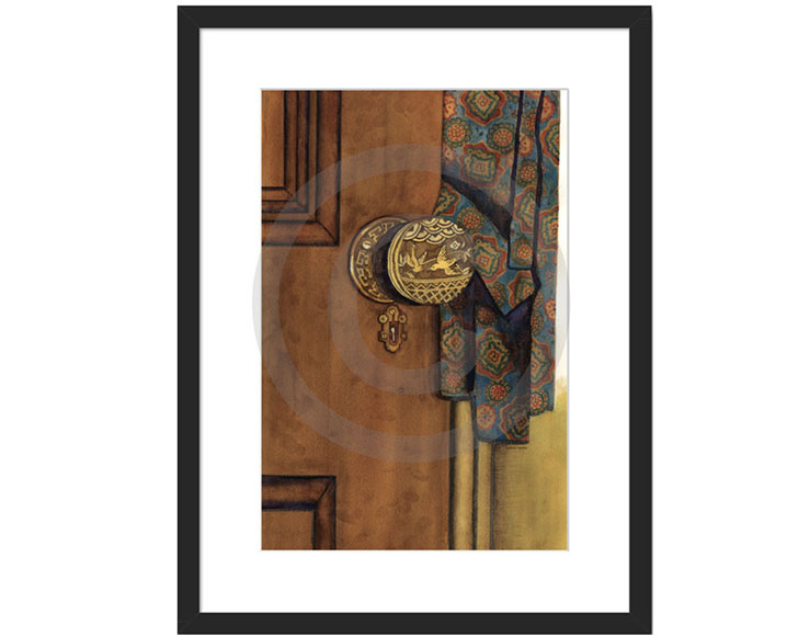 17 x 23 Vintage Door with Paisley Robe With White Matt Framed