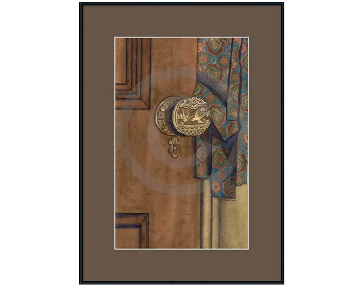 18 x 25 Vintage Door with Paisley Robe With Brown Mat Framed