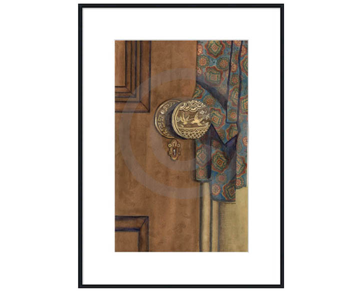 18 x 25 Vintage Door with Paisley Robe With White Mat Framed