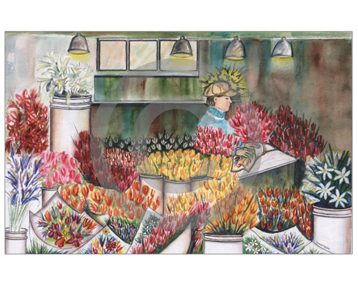 18" x 28" San Francisco's Flower Shop Watercolor Print