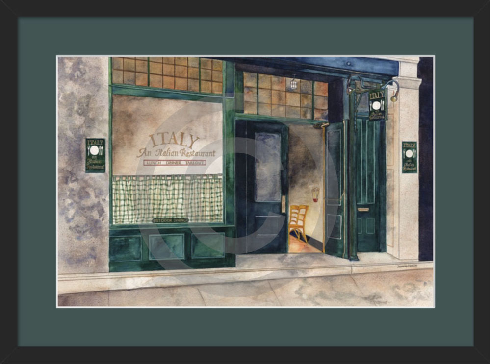 Vintage Italian Cafe image with green matt framed
