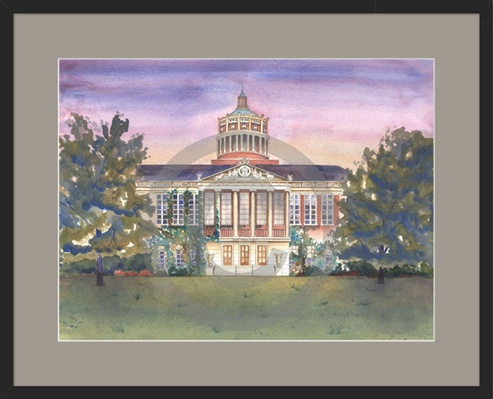 24" x 18" University of Rochester Rush Rhees Gray Matt Framed