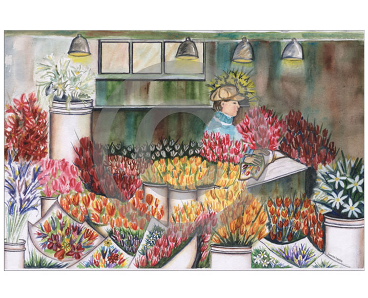 21" x 14" San Francisco's Flower Shop watercolor Print