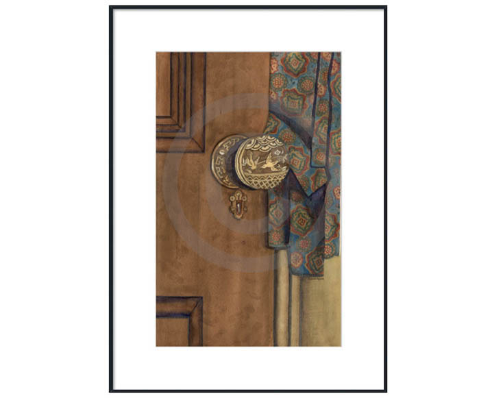 25 x 35 Vintage Door with Paisley Robe With White Mat Framed