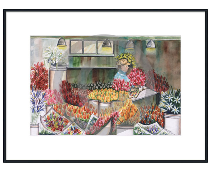 28" x 21" San Francisco's Flower Shop with White Mat Framed