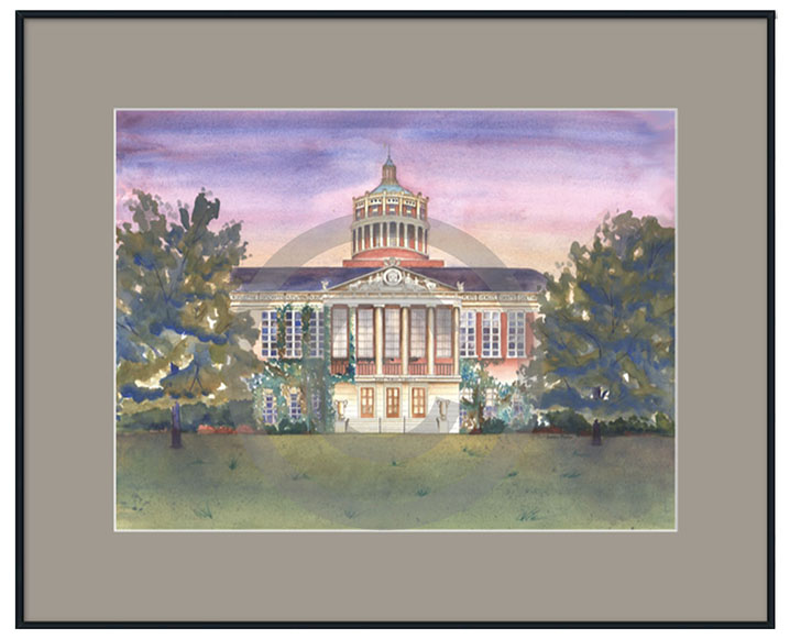 32" x 26" University of Rochester Rush Rhees Library Gray Mat Framed