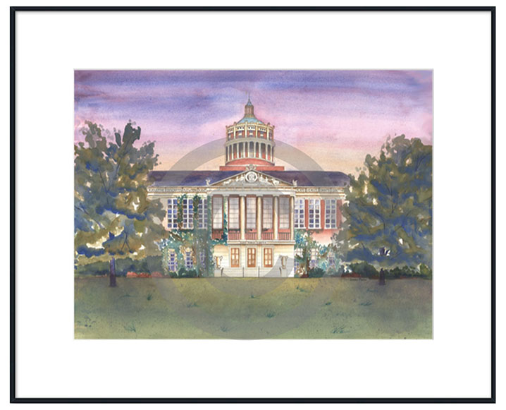 32 x 26 University of Rochester Rush Rhees Library with White Mat Framed