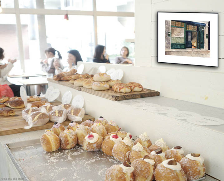 32 x 26 vintage italian restaurant with white frame on bakery wall