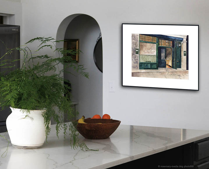 32 x 26 vintage italian cafe with white mat framed