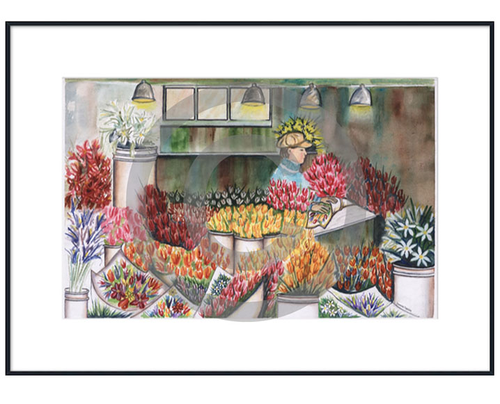 36" x 26" San Francisco's Flower Shop with White Mat Framed