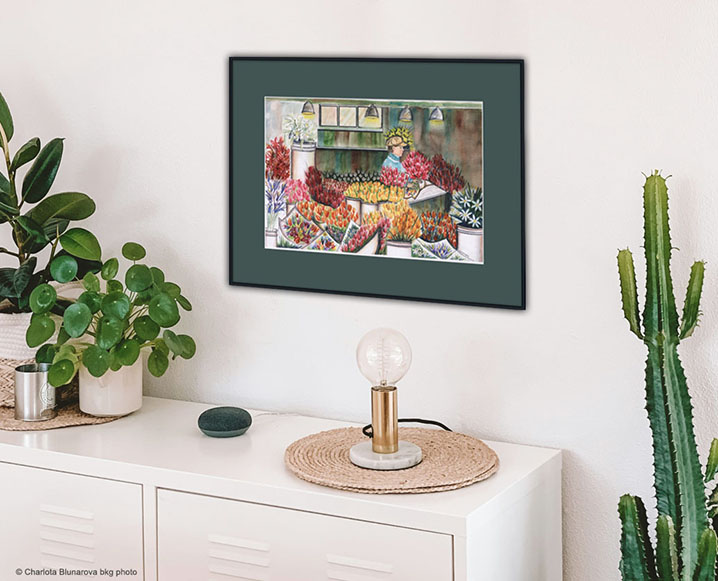 Accent Table with Flower shop painting