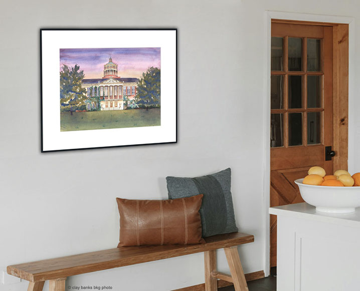 32 x 26 University of Rochester Rush Rhees Library on wall in Entryway