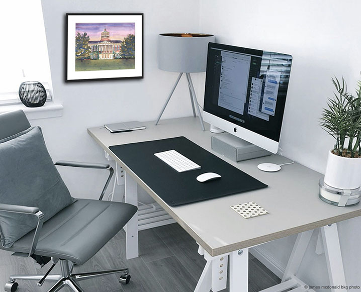 Office image with University of Rochester Rush Rhees Painting on wall