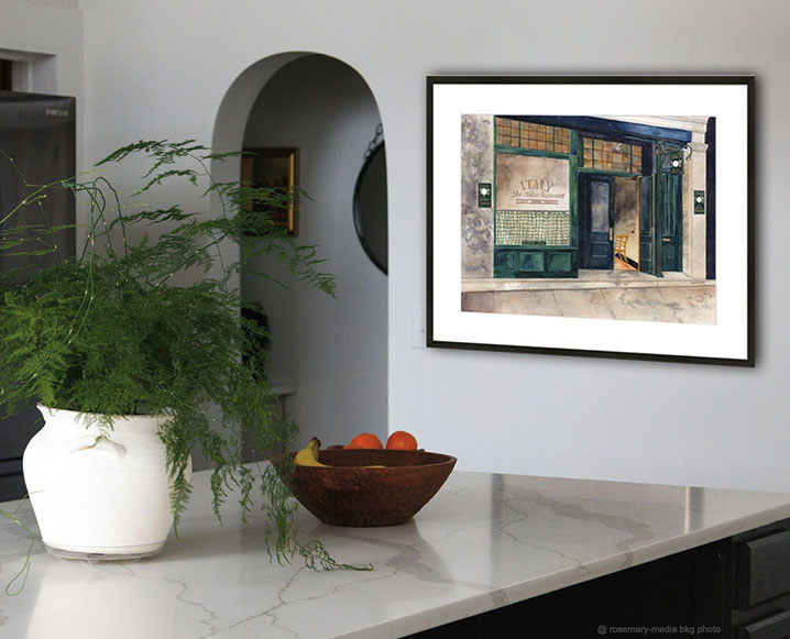 vintage italian cafe on wall with white matt