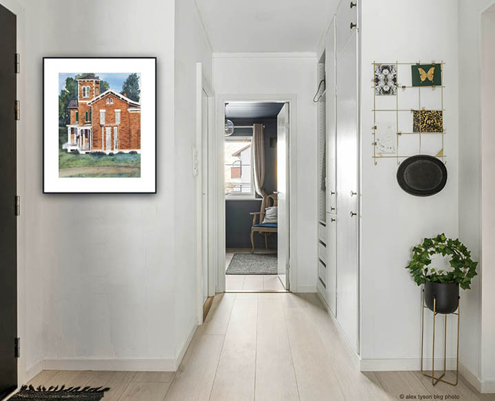 Hallway Victorian Brick House with White Mat Framed