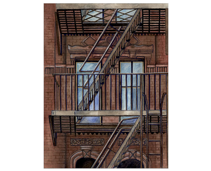 12.5" x 16.5" NYC Fire Escape Watercolor Print