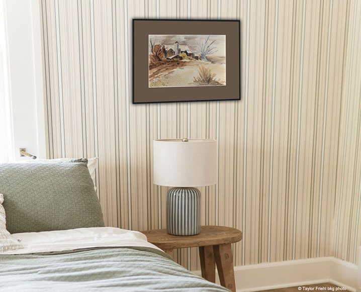 bedroom corner rustic barn painting brown mat framed