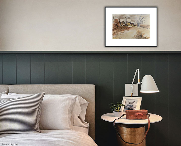 Bedroom With Rustic Barn with White Mat Framed