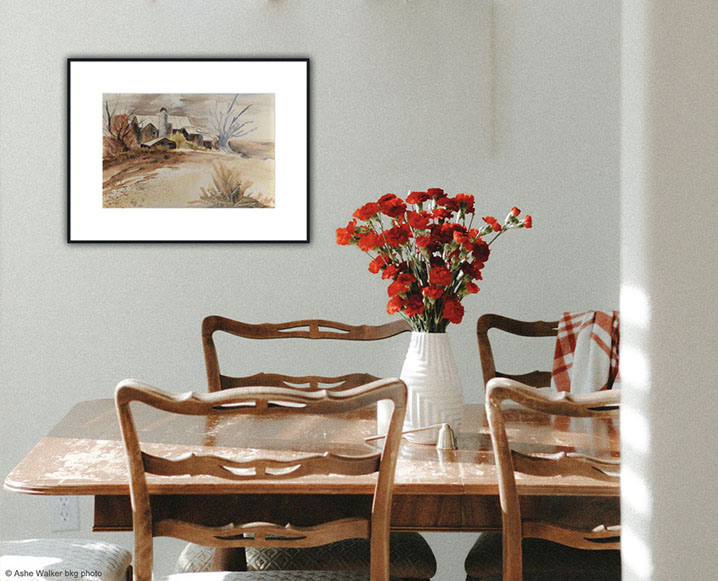 Kitchen Table With Rustic Barn with White Mat Framed