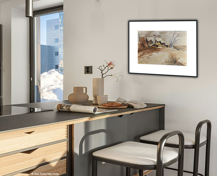 Kitchen With Rustic Barn with White Mat Framed